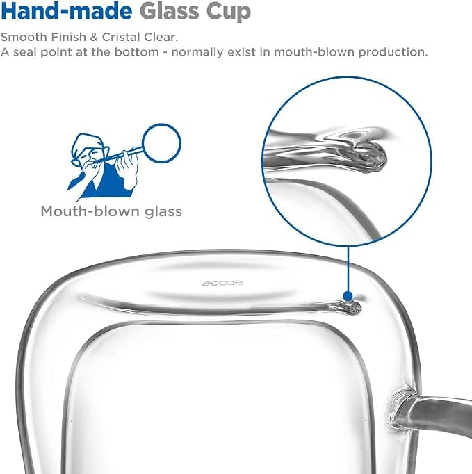 ecooe 12 oz Double Walled Glass Coffee Mug Latte Cappuccino Cups Set of 2 - Image 2