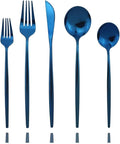 JASHII Shiny Blue Silverware Set, 30-Piece Stainless Steel Satin Finish Flatware by JASHII