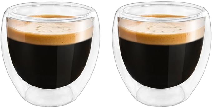 Double Wall Expresso Cups, 3 Ounce Glass Espresso Mugs by HomeyEra