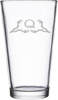 Hat Shark Deer Skull Letter Monogram Pint Beer Glass, 16 oz, Clear, A-Z Initials (1, Letter Q)