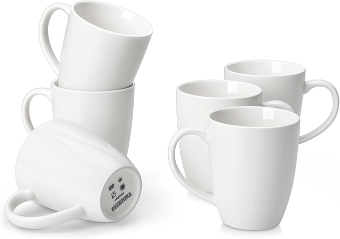 vancasso White Ceramic Coffee Mug Set of 6, 12 Oz Tea Cups by vancasso