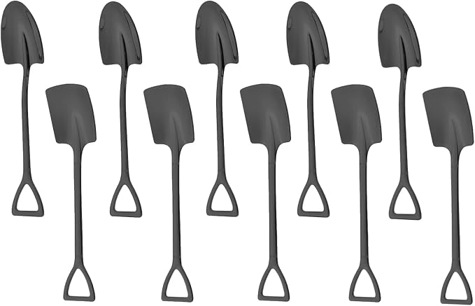 10Pcs Shovel Spoons Stainless Steel Dessert Spoon-Black | Reusable Spoons by Ruksifg