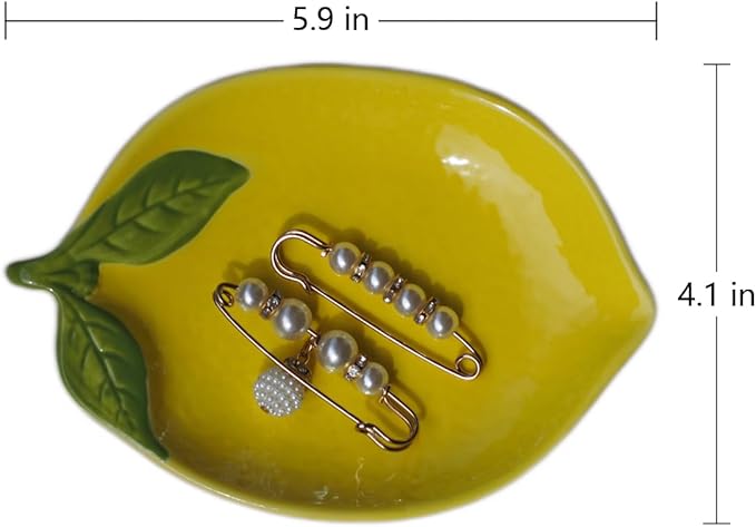 Ceramic Jewelry Tray, Lemon Shaped Trinket Dish, Jewelry Organizer, Ring Holder, Decorative Bowl for Rings Earrings Necklaces Bracelet Jewelry Watch Keys, Gift for Sisters Daughter (Lemon)
