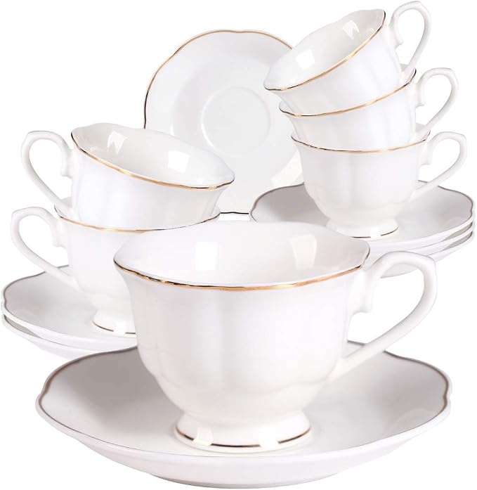 Guangyang 12 pieces Fine Porcelain 2.5oz Cups and Saucers set of 6 Turkish by HOME