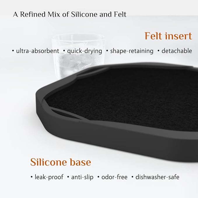 UMIRRO Absorbent Coasters for Drinks, Cool Silicone Cup Coaster with Felt Insert for Modern Coffee Table Decor, Small Unique Birthday Gift Ideas for Men Dad Him Women Mom Her, 4", Black, Set of 4