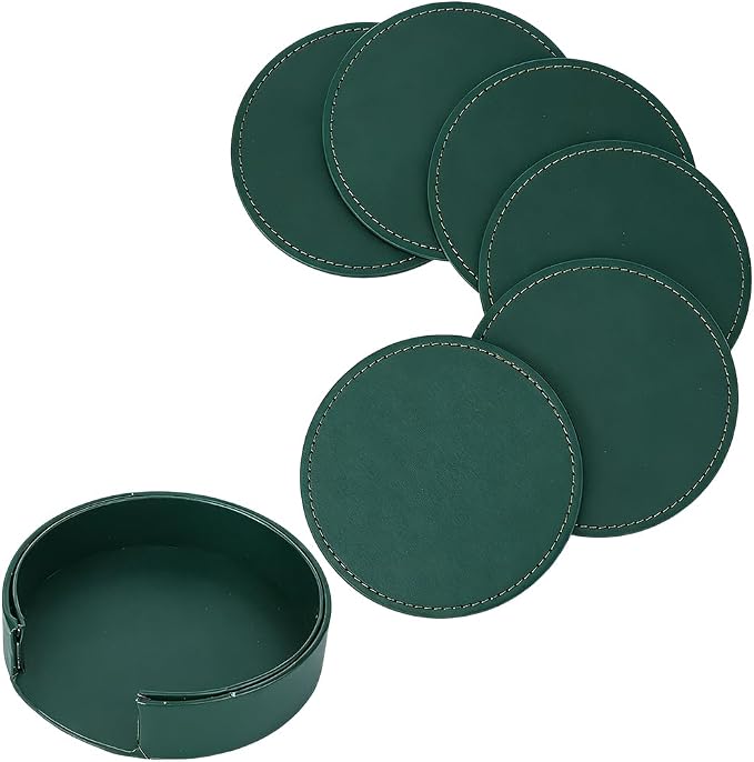 6PCS 4 Inch PU Leather Round Cup Holders Leather Coasters by QUALITYCALFOVERA