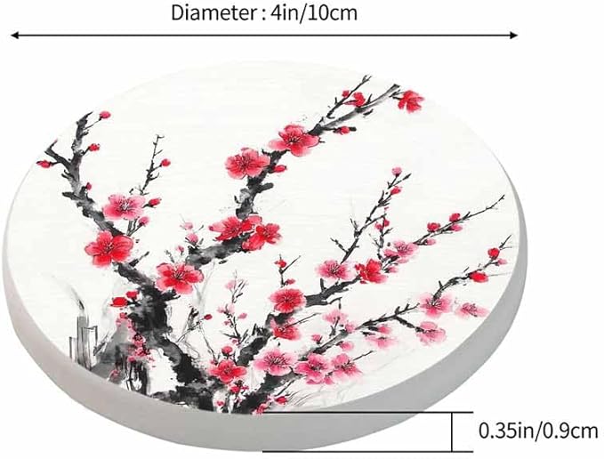 Plum Blossom Coaster Ink Traditional Chinese Painting Beautiful Flower Tabletop Protection for Any Table Type Wood, Granite, Glass, Soapstone, Sandstone, Marble, Stone Tables