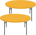 Round Spandex Tablecloth 2 Pack, Elastic Fitted Waterproof Tablecloths for 57"-68" Tables, Stretch Washable Picnic Table Cover for Camping, Dining, Indoor and Outdoor, Mustard Yellow