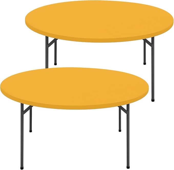 Round Spandex Tablecloth 2 Pack, Elastic Fitted Waterproof Tablecloths for 36"-44" Tables, Stretch Washable Picnic Table Cover for Camping, Dining, Indoor and Outdoor, Mustard Yellow
