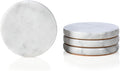 Real Natural Marble Coasters Set of 4, Carrara White Coaster 4 inch, Modern Round Stone, Trendy Drink Coasters for Coffee Table, Kitchen Decor, Office