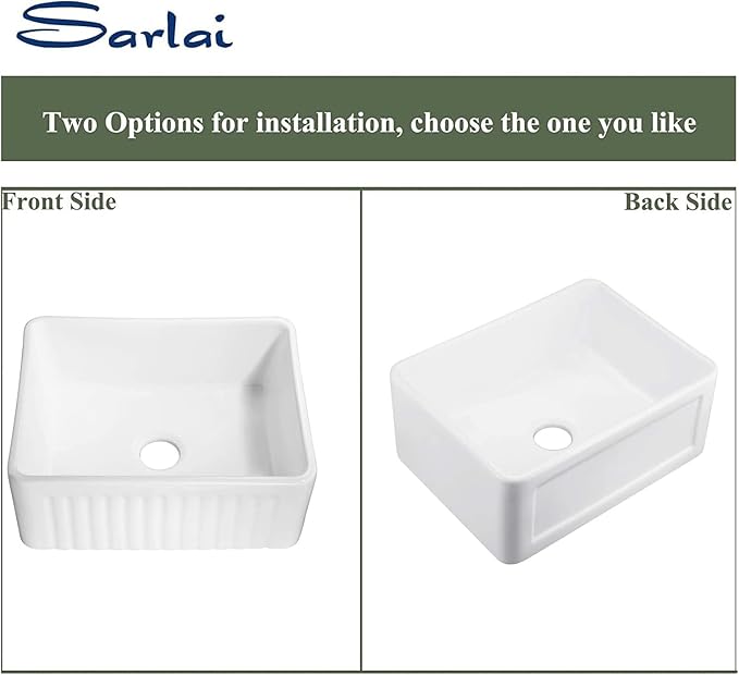 Sarlai White Farm Sink - 24 x 18 Inch Farmhouse Sink White Apron Front Ceramic Porcelain Fireclay Reversible Single Bowl Farm Farmer Sinks Laundry Utility Sinks Basin