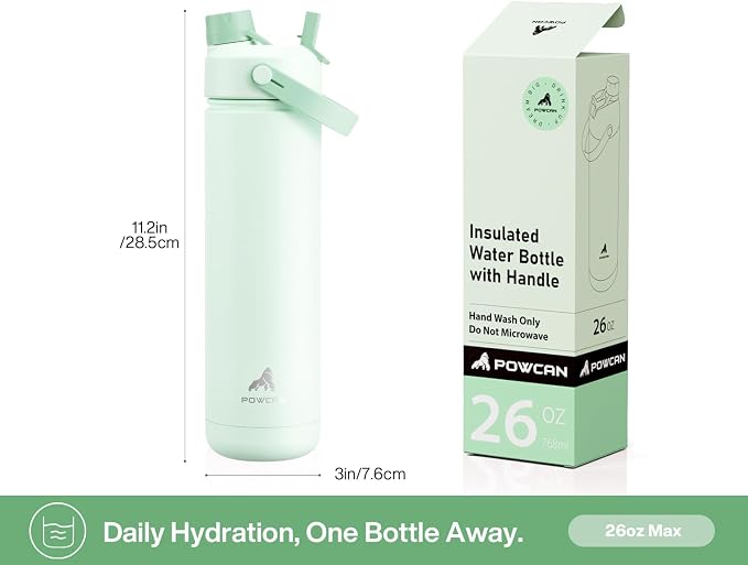 POWCAN 26 oz Insulated Water Bottle: 2-in-1 Straw and Spout Lid, Leak-proof | - Image 7