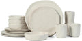 Stone by Mercer Project HEKONDA Modern Stoneware 16-Piece Dinnerware Set, Plate and Bowl Set, Dish Set for 4, Beige