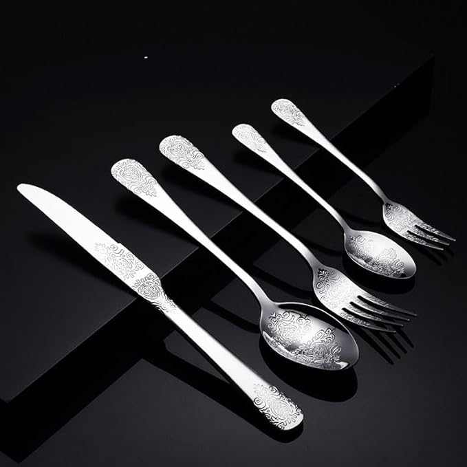 IKXO Silverware Set 60 Piece Silver Flatware Set for 12,Stainless Steel Flatware Cutlery Set For Home Hotel, Kitchen Utensils Set Include Fork Knife Spoon,Mirror Polished,Dishwasher Safe