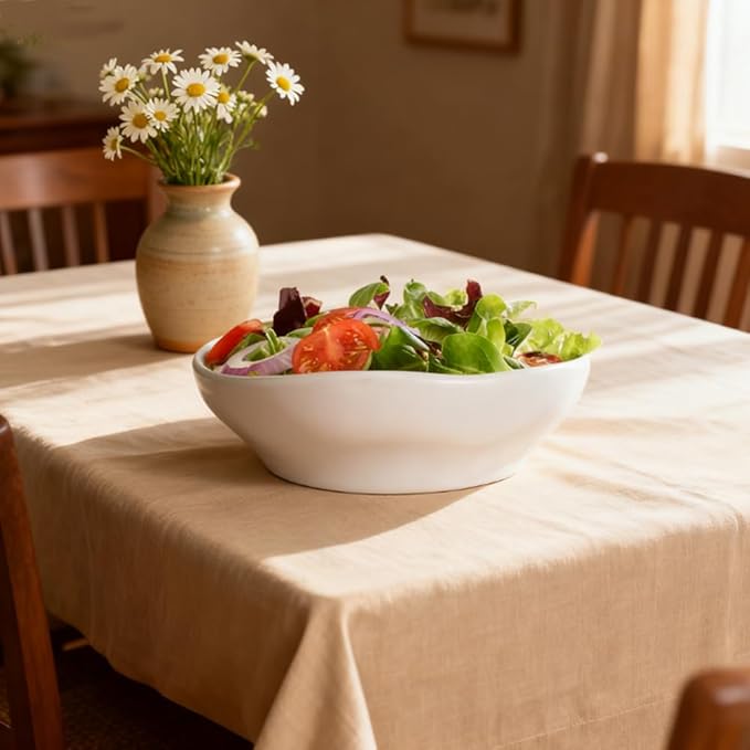 Salad Bowl,9 inch 45 oz Large Serving Bowl Set, Deep Bowl for Kitchen, White Ceramic Bowl Set for Soup, Cereal, Ramen, Pasta, Salad, Dishwasher & Microwave Safe, Easy Clean