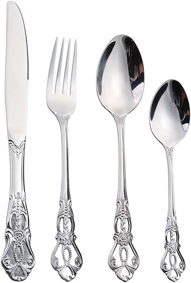 Silverware Set for 6 Stainless Steel Flatware Set Palace Style Hollow Relief Decoration 24 Piece Cutlery Utensils Include Knives Forks and Spoons Tableware Set for Home Kitchen Restaurant Party