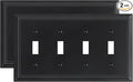 2-Pack Quad Toggle Light Switch Cover Plate, Black Decorative Switch Plate Covers, Natural Bamboo Fiber 4 Gang Wall Plate for Toggle Switch and Rotary Dimmer Switch