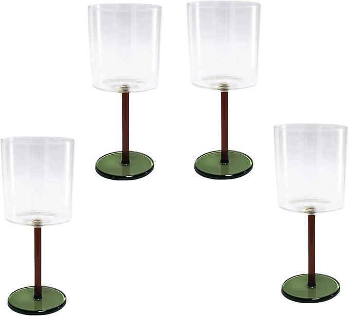 Gusto Buono 11.8oz Borosilicate Wine Glasses – Set of 4 Drinkware with Yellow & Green Stem | Handmade, Heat-Resistant, Dishwasher & Microwave Safe | Perfect for White & Red Wine, Parties & Gifts