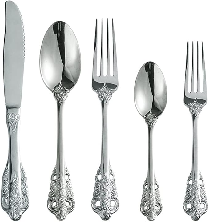 Silverware Set for 14 Premium 18/10 Stainless Steel Flatware Set Palace Style 70 Piece Cutlery Tableware Utensils Embossed Decorative Handle Knives Forks and Spoons for Home Christmas Wedding