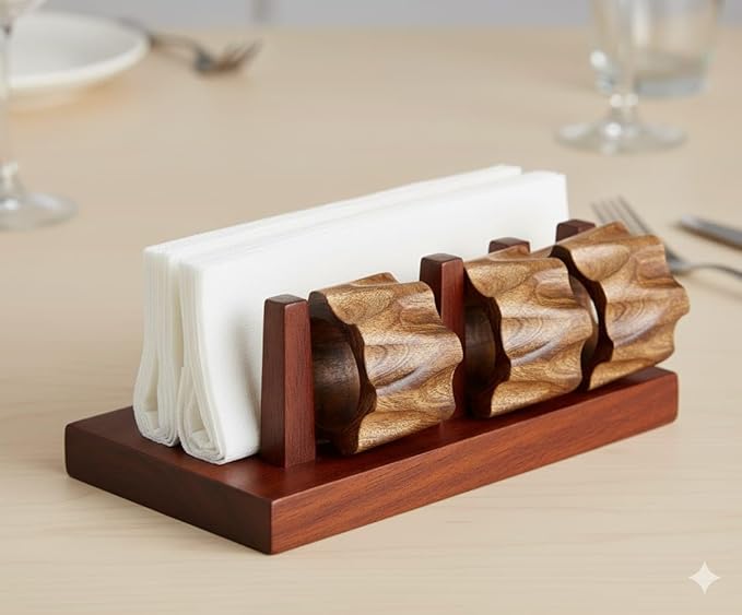 Napkin Rings, Wood Napkin Rings Napkin Holders Buckles for Dining, Anniversary, Birthday, Dinner, Christmas, Party of Table (Brown Mango Set of 12)