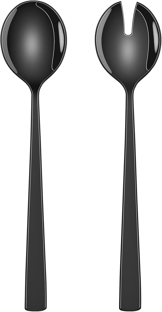 Black Salad Utensils Set, 9.4 Inch Stainless Steel Salad Tossing Spoon And Fork by DEHOVKitchen
