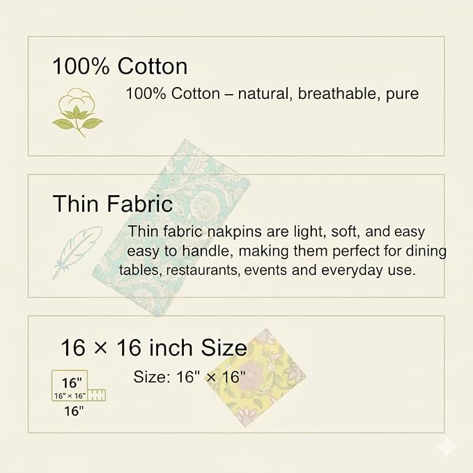 DIYANAIMPEX 10 Pc Cotton Cloth Napkins Hand Block Print Hand Made Size 16x16 - Image 3