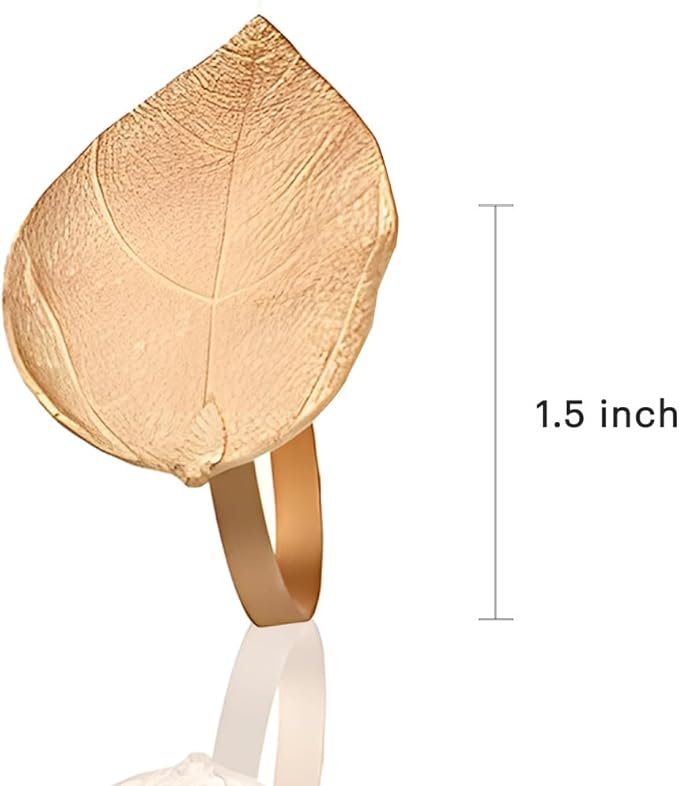 Decozen Set of 16 Gold Napkin Rings in Leaf Design, Festive, Table Decor Setting for Holiday, Wedding, Birthday, Kitchen, Home Decor, Housewarming Gift - Thanksgiving & Christmas Gift Decoration