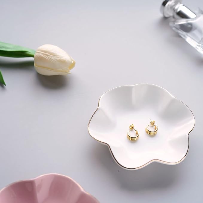 HANKOR 4.7 inch Small Ring Dish, Ceramic Jewelry Holder Tray, White Catch All Trinket Bowl for Keys Rings Earrings