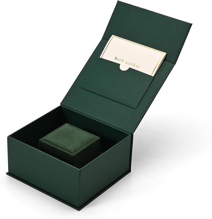 Oirlv Ring Gift Box with Lid Green Magnetic Boxes for Wedding Proposal Gift Birthday Present with Card(Green)