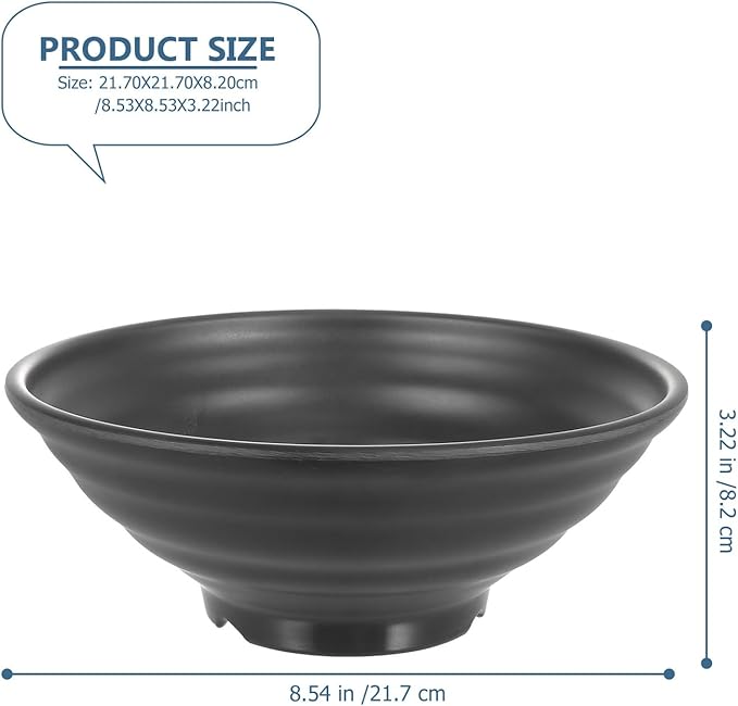 Creative Asian Style Noodle Bowl Set with Spoon and Chopsticks, Melamine Soup and Noodle Bowls, 1009L Capacity, Black, Restaurant Kitchen Tableware for Asian Dishes and Home Use