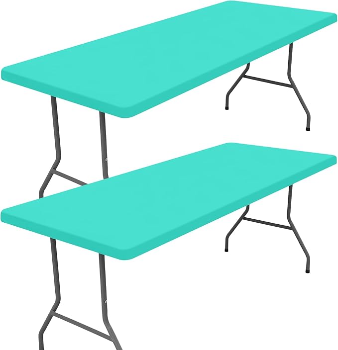 Spandex 5 Foot Rectangle Table Cloth 2 Pack, Elastic Fitted Tablecloths for Picnic, Stretch Washable Patio Table Cover for Outdoor, Camping, Banquet and Parties(Aqua Blue, 30"x60")