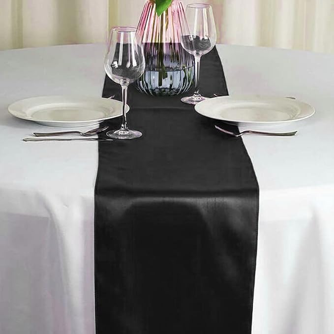 Black Table Runners, 12x108 Inches, 12 Pack | Satin Seamless, Silk and Smooth - Image 2