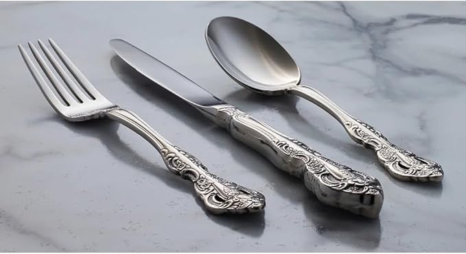 TWEE Luxury Fine Silverware Set for 10 Flatware Set 50 Pieces Relief Sculpture Openwork Design Elegant Tableware Set 18/10 Stainless Steel Cutlery Set Utensil Sets for Home Restaurant Dishwasher Safe
