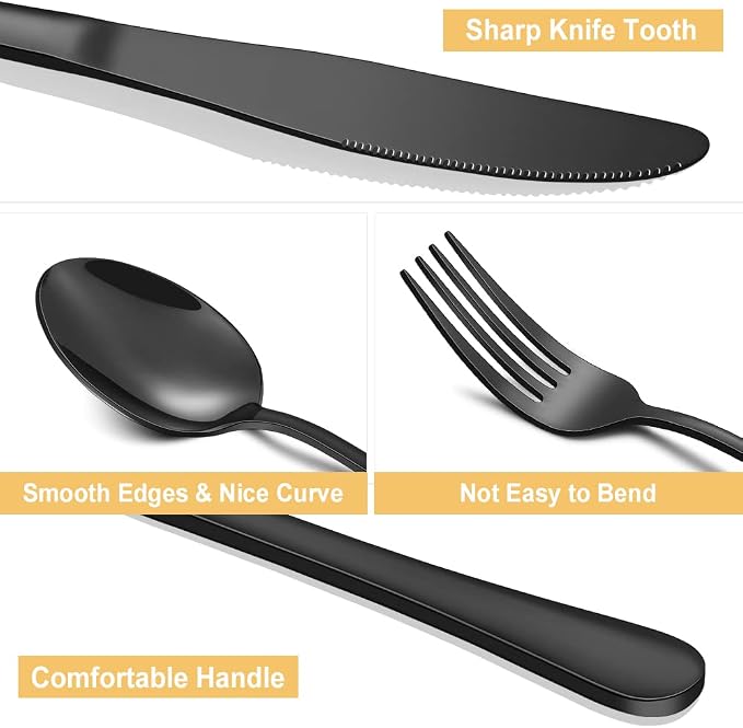 Black Silverware Set for 8, 40 Pieces Stainless Steel Flatware Cutlery Set - Image 3