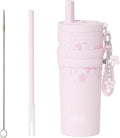 18.5 oz Thermo Cup with Straw, Elegant Cherry Blossom Embossed Design, Vacuum by Unknown