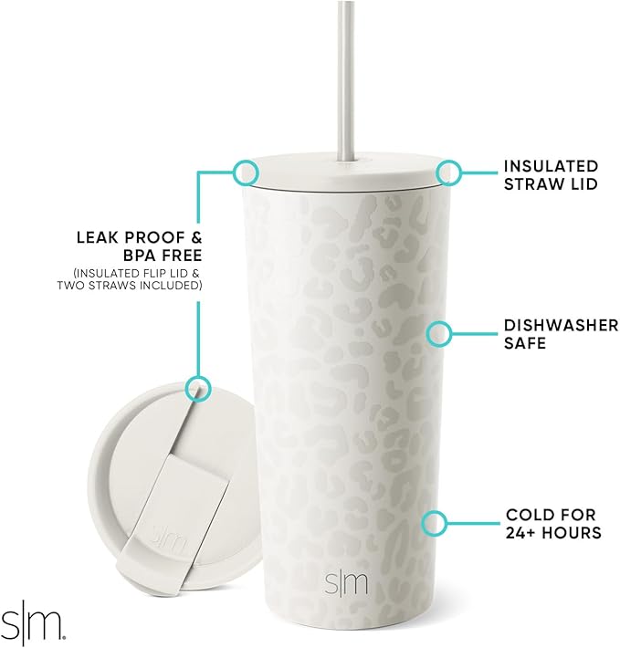 Simple Modern Iced Coffee Tumbler, Insulated | 20oz | Leopard | Reusable - Image 2