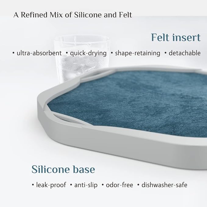 UMIRRO Absorbent Felt & Silicone Drink Coasters Set of 4, Teal Blue | Leakproof - Image 3