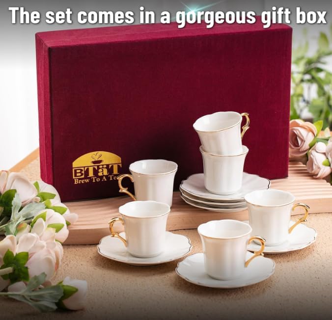 BTaT- Porcelain Espresso Cups Set, 3 oz, 6 Set, Small Coffee Mugs - Image 5