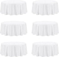 PureFit 6 Pack Round White Table Cloths 120 Inch for Round Tables, Stain and Wrinkle Resistant Table Linens for Home Use, Wedding, Party, Banquet and Camping