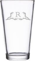 Hat Shark Deer Skull Letter Monogram Pint Beer Glass, 16 oz, Clear, A-Z Initials (1, Letter R)