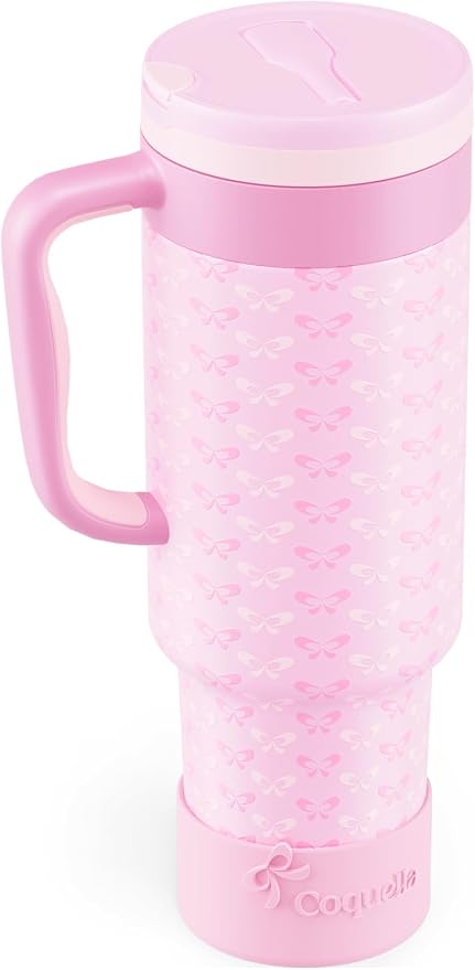 40 oz Insulated Tumbler with Handle and Push-Button Straw Lid, Stainless Steel by Coquella