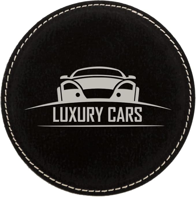 Custom Engraved Coasters | Personalized Leather Coaster | Set of 6 | Drink Coasters with Holder | Laser Engraved | Tabletop Protection | Gift for Couples (Round 4", Black w/Silver)