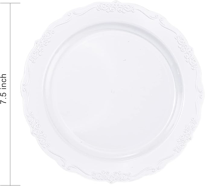 DaYammi 60PCS White Plastic Plates, Heavy Duty White Disposable Premium 7.5inch Dessert Cake Salad Appetizer Plates Hard Plastic Platos Disposable for Party Wedding