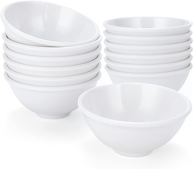 Mini Dipping Bowls Set, Soy Sauce Dishes 4.5 Oz 3.5 Inch Mini Bowls Set,Unbreakable Melamine Plastic Bowls for BBQ Sauce, Seasoning Condiments Appetizer, White,12 Pack