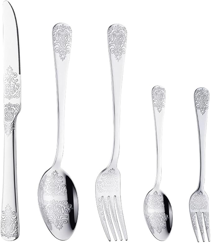 IKXO Silverware Set 50 Piece Silver Flatware Set for 10,Stainless Steel Flatware Cutlery Set For Home Hotel, Kitchen Utensils Set Include Fork Knife Spoon,Mirror Polished,Dishwasher Safe