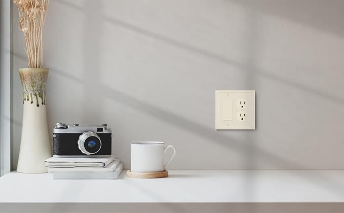 Henne Bery Modern Edge Decorative Wall Plate Switch Plate Outlet Cover, Durable Solid Zinc Alloy (Decorator/Duplex, Light Almond)