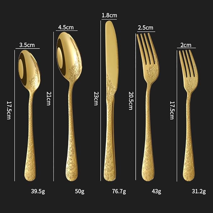 50-piece flowers Gold TWEE Silverware Set for 10, Palace Style Stainless Steel Flatware Cutlery Serving Utensils, Eating Tableware for Home Kitchen Hotel Restaurant, Mirror Polished