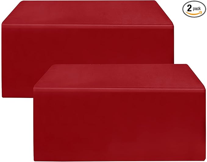 HolidayIdeas 2-Pack Red Fitted Table Cloths for 6 Foot Tables, Water Repellent Rectangle Table Covers for Valentine's Day Decor, Mother's Day, Wedding, Anniversary, and Party Celebration
