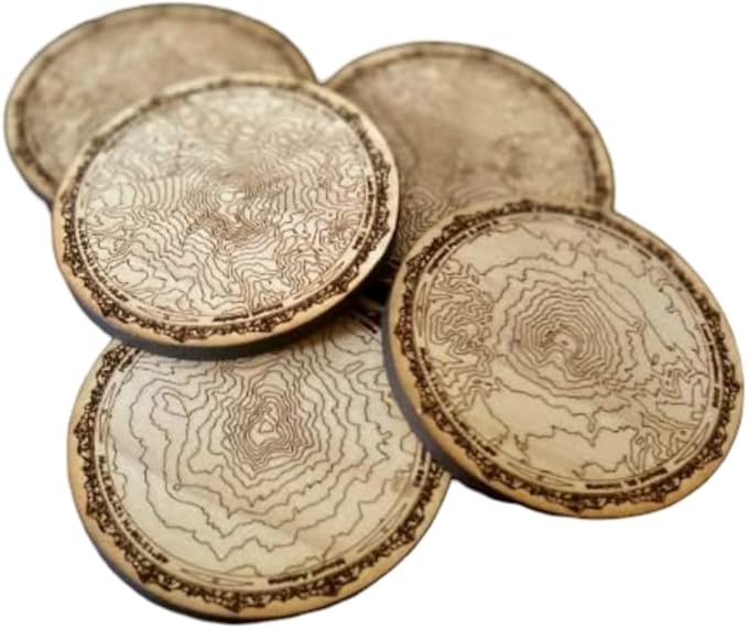 Pacific Northwest Mountains Wooden Coasters | Set of 5 | Topography Coasters Active (Walnut)