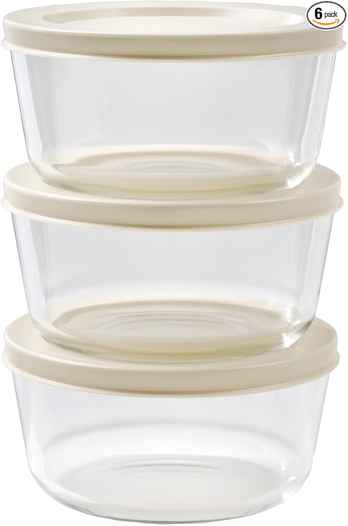 6-Piece Glass Food Storage Containers Set | 2-Cup, Leakproof | Microwave by DuraLiving
